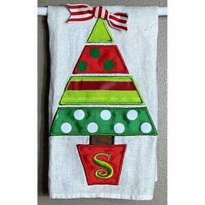 Mudpie Linen Christmas Towel White Tree Appliqué Holiday Decor Hand Tea Festive